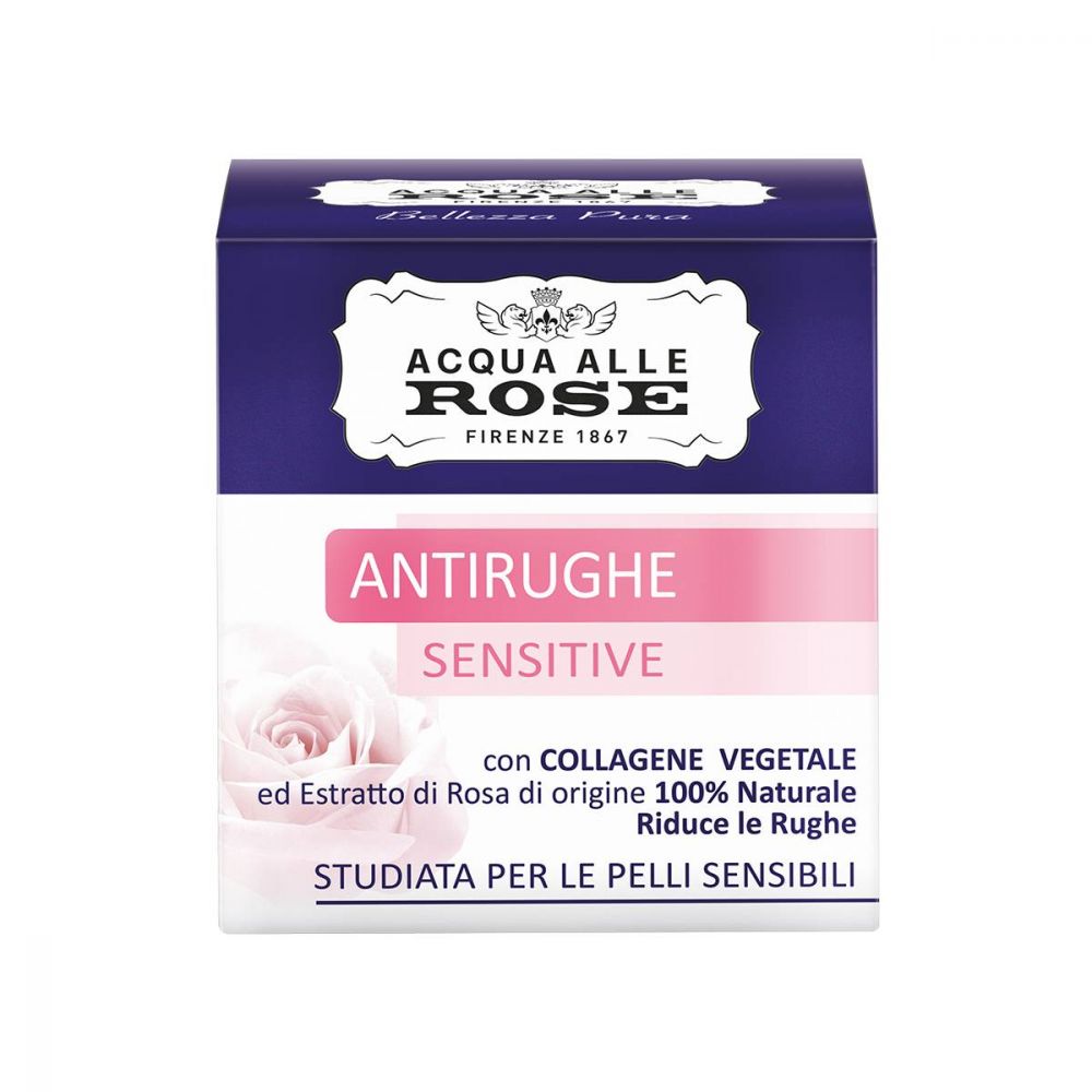 Acque alle Rose Antirughe Sensitive con Collagene Vegetale per Pelli Sensibili – Crema Viso Delicata - 100ml Profumeria