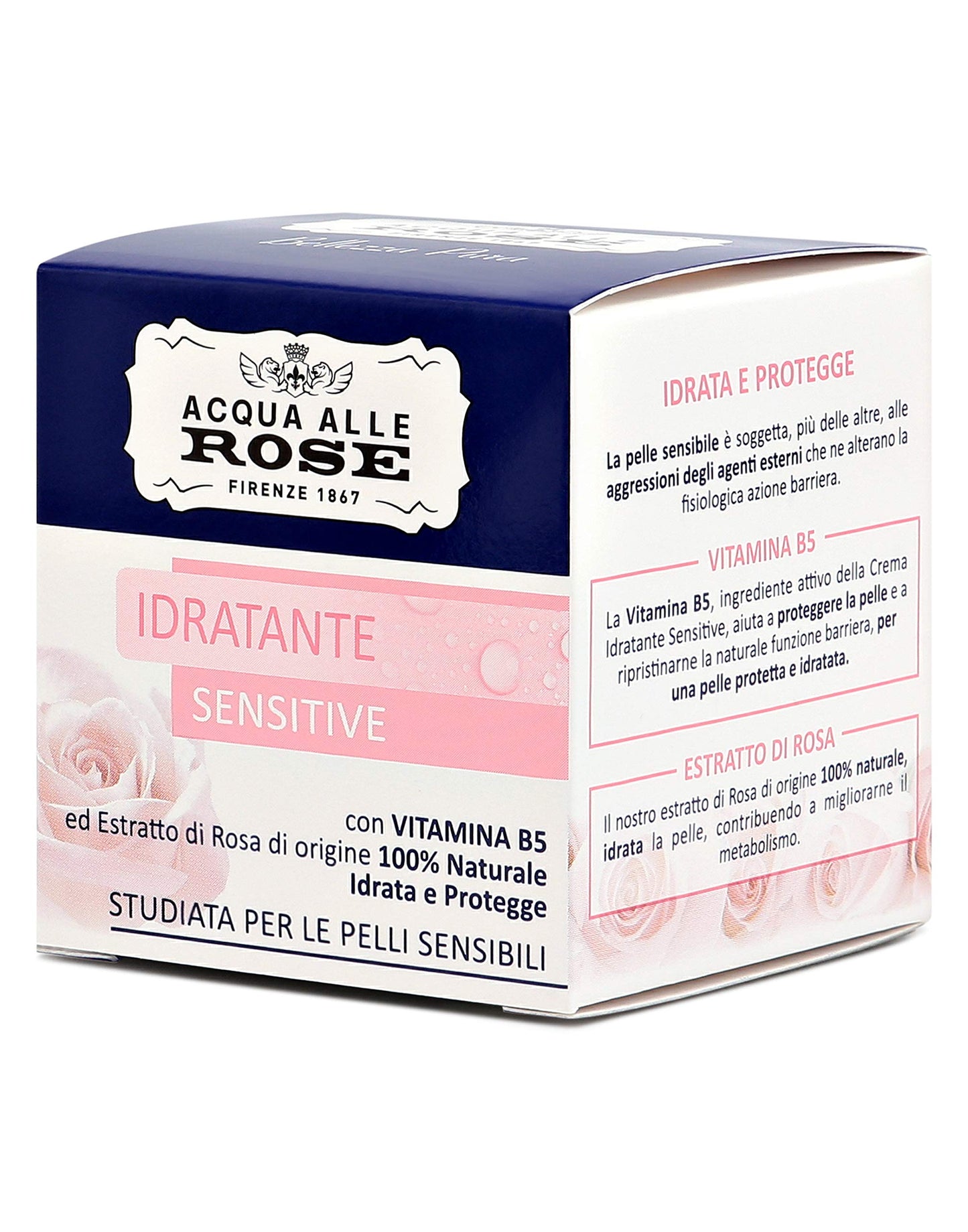 Acque alle Rose Idratante Sensitive con Vitamina B5 Idrata e Protegge Pelli Sensibili – Crema Viso - 100ml Profumeria