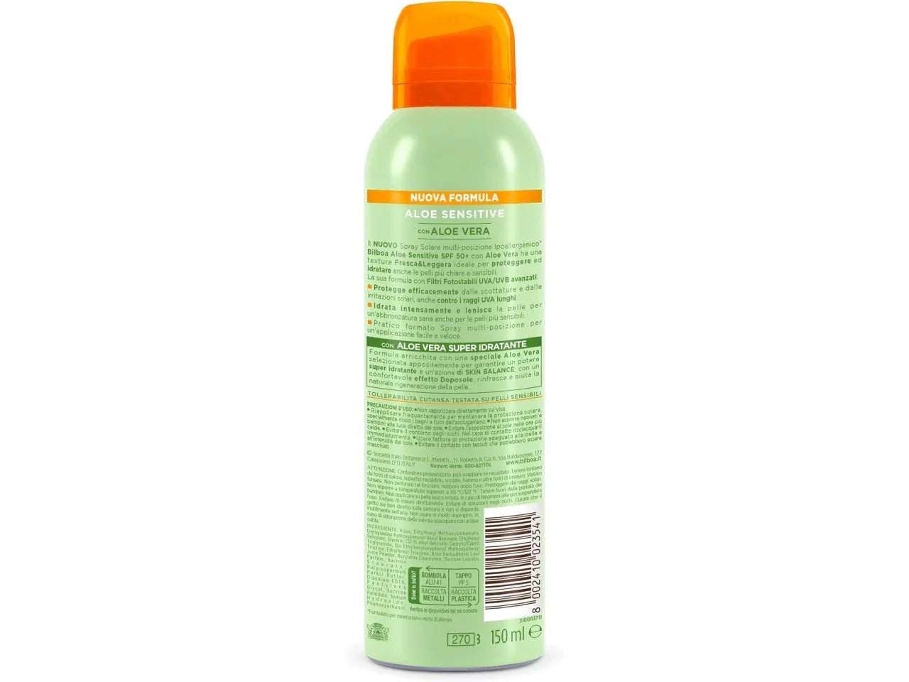 Bilboa Aloe BOV SPF50+ 150ml – Spray Solare Protezione Alta Idratante - 100ml Profumeria