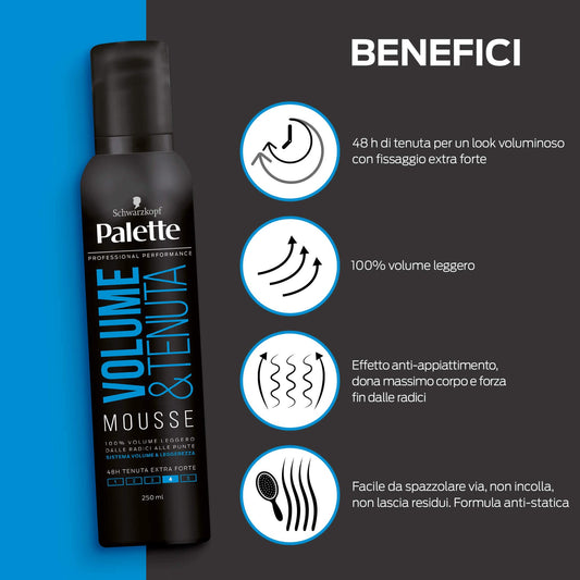 Testa Nera Palette Volume & Tenuta Mousse Extra Forte – Mousse Capelli Styling Professionale - 100ml Profumeria